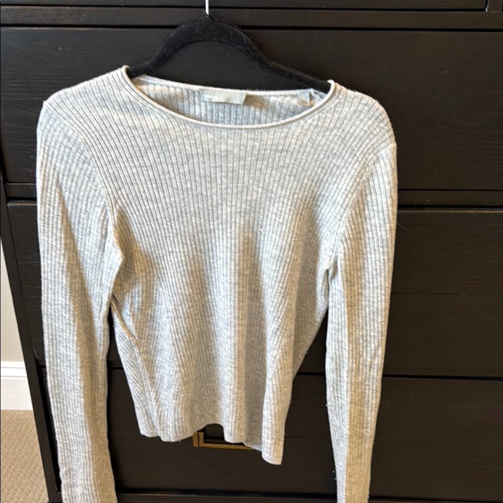 Vince cashmere Gray Ribbed Long Sleeve Top